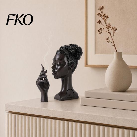 Home Decor Incense Burner Holder, Black Woman Head Sculpture, Multifunctional Desk Handcrafted Aromatherapy Suitable for Bedroom and