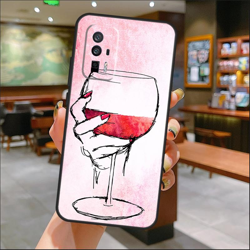 Red Wine Glass Art Case For Xiaomi 15 14 Ultra 13 11T 12T 13T 14T Pro POCO X7 Pro X3 X5 X6 M6 F5 F6 Pro Cover
