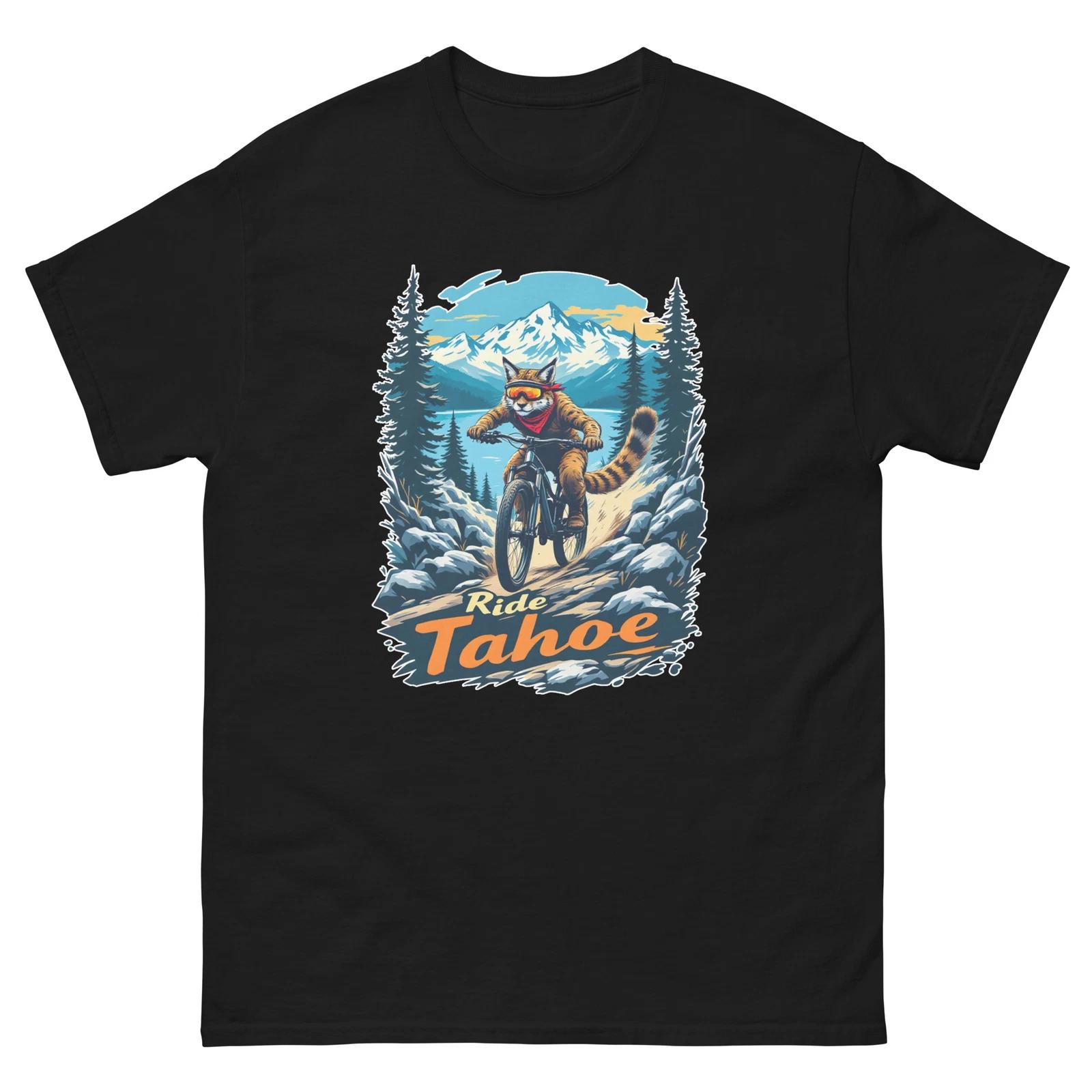 Ride Tahoe Bobcat Fun USA Bike Cycling Animal T-Shirt S