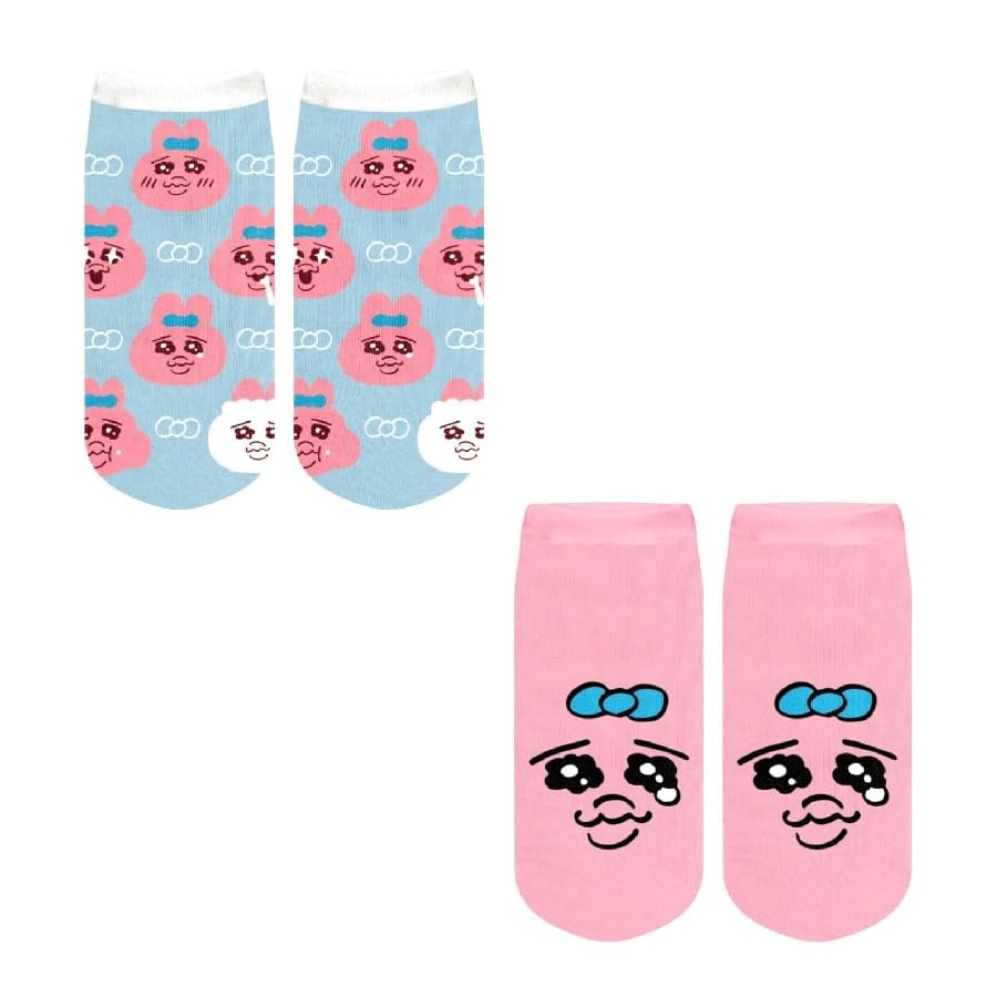 

Panchu Rabbit Socks Set of 2 Sneakers Socks Face All Over Pattern Pink Blue cm [Character] Women s & 21.0