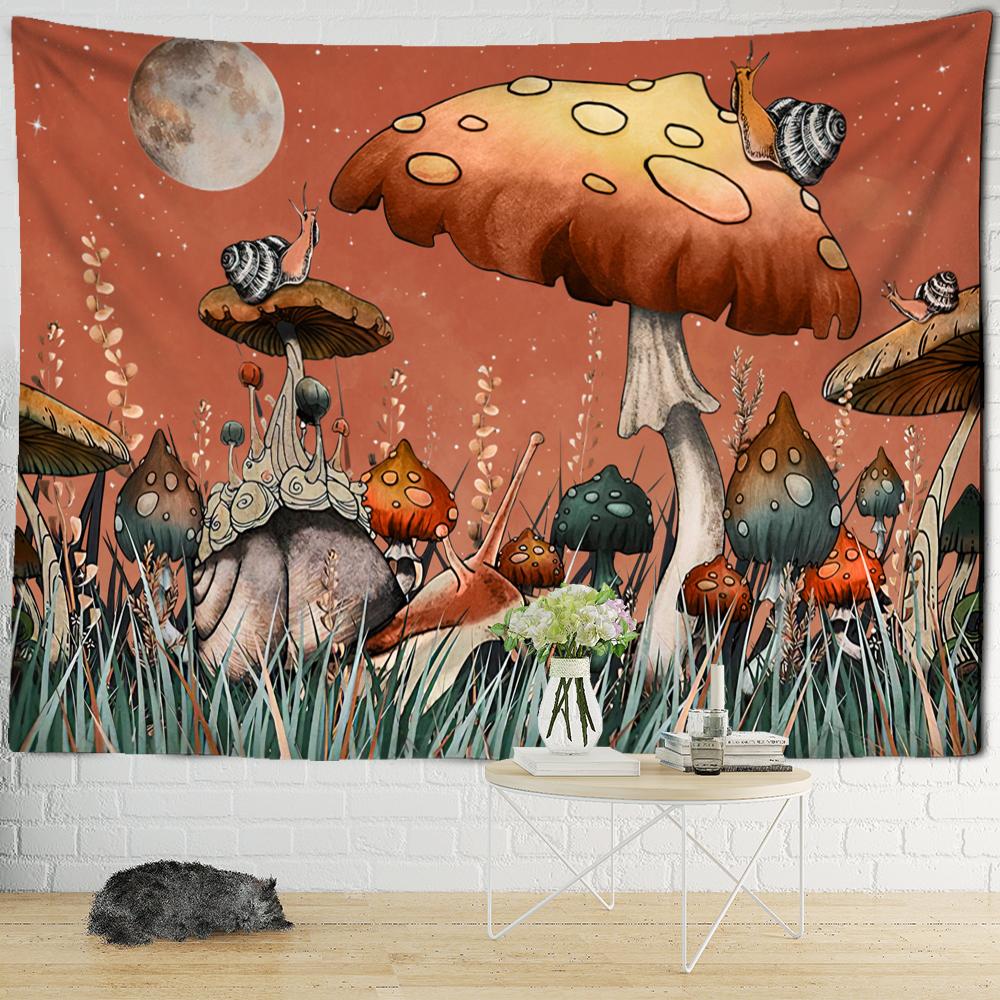 Psychedelic Mushroom Wall Hanging Tapestry Witchcraft Mystic Night Sky Anime Moon Snail Home Room Decor