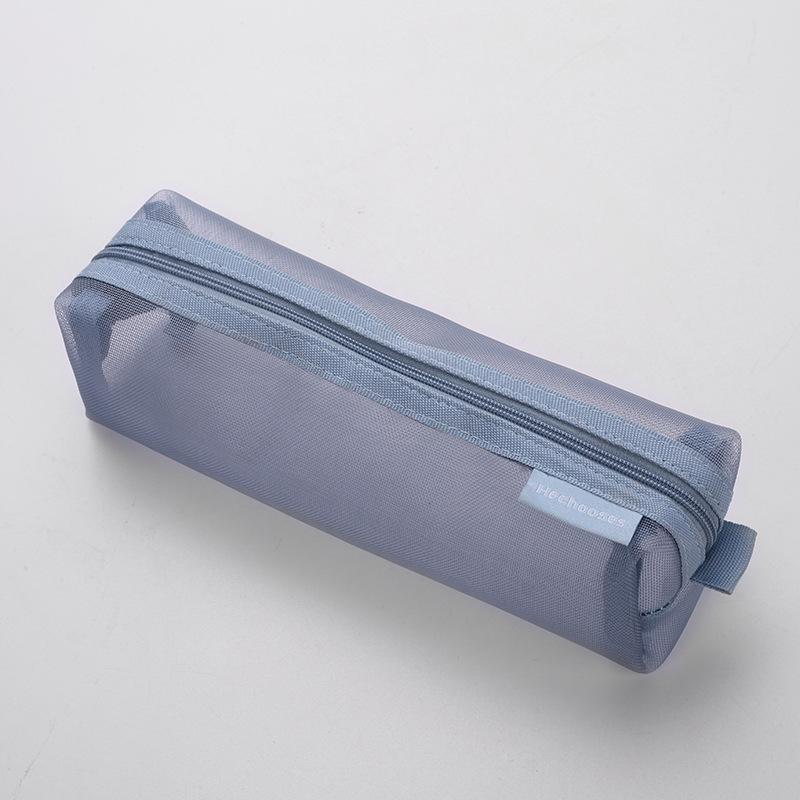Trousse à crayons en maille transparente, jolie trousse simple et esthétique, idéale pour le bureau, les fournitures scolaires et la papeterie des étudiants. bleu