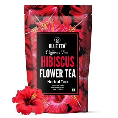 BLUE TEA - Hibiscus Flower Tea - 100g - 100+ Cups | SKIN GLOW ENHANCING TEA | Caffeine Free - Flower Based - Tangy Flavor | Featured In Shar