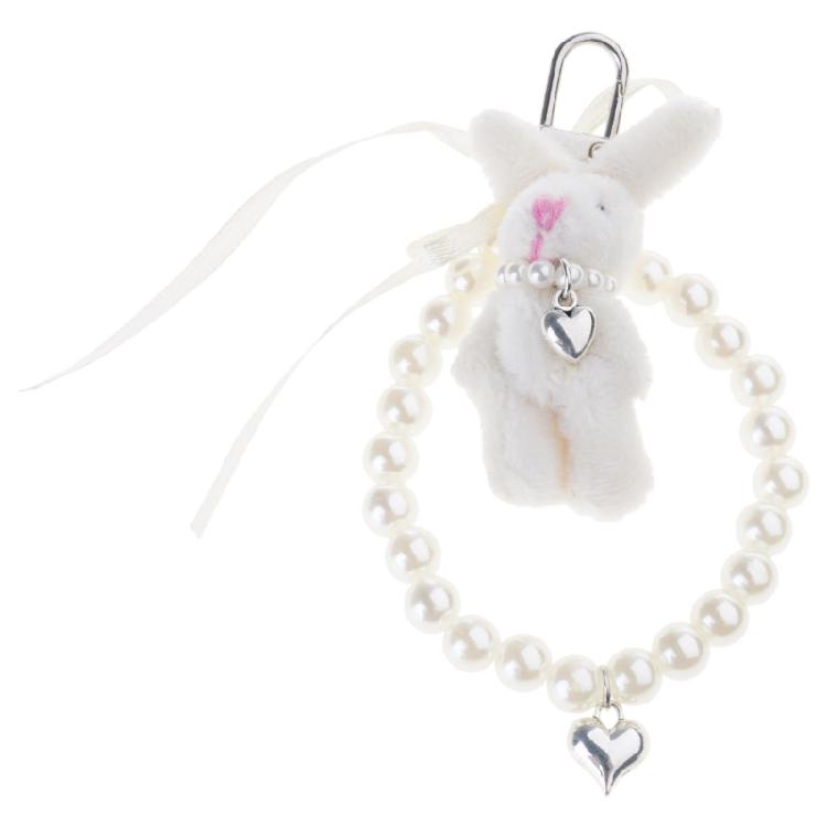 Plush Rabbit Pendant Stuffed Doll Girl Backpack Decor Heart Pearl Keychain Gift 1