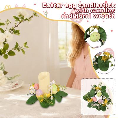 3D 20cm Easter Party Artificial Flower Desktop Decoration Candlestick Candle Wreath Arrangement Easter Egg Wreath
