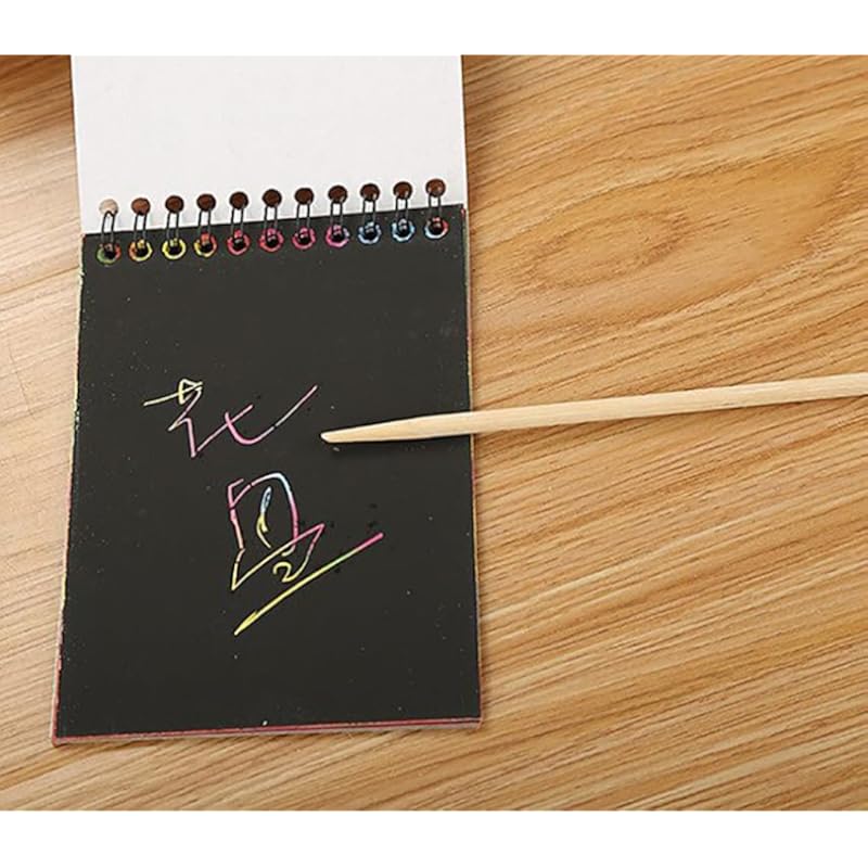 Glun Scratch Notepad With Magical Rainbow Color, Pencil Stick Notepad, Educational Toy For Kids Pack Of 5