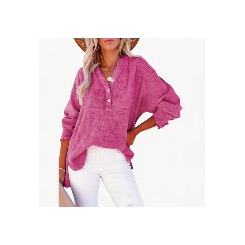 Street Style Wrinkled Cotton Long Sleeve Shirt For Women With Button Closure
