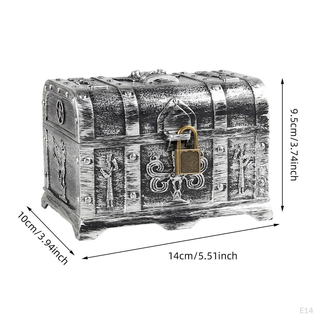 Antique Pirate Chest with Lock for Storing Trinkets and Bills