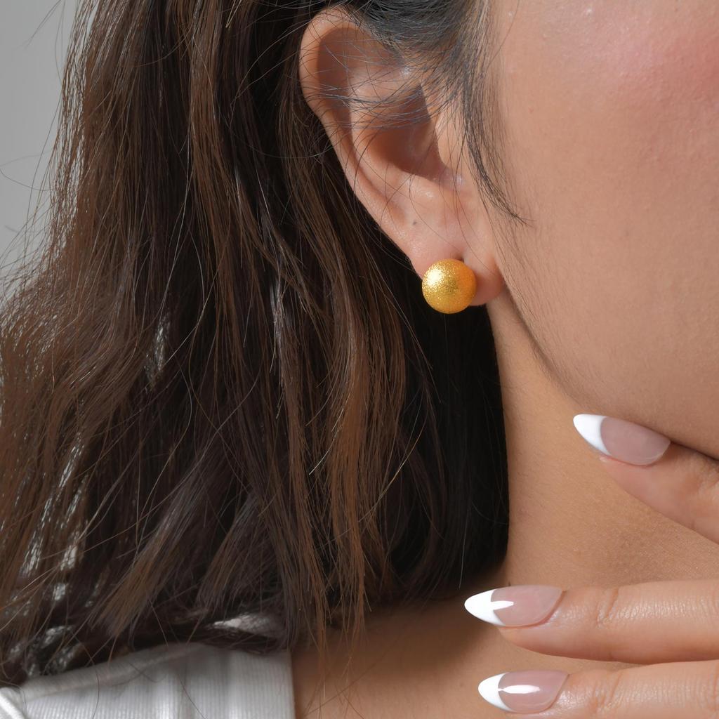 Minimalist Matte Round Bead Stud Earrings for Women,Gold Color Stainless Steel Earrings,Fashion Jewelry Gifts