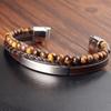 Men's Double Layer Black Button Bracelet Woven Leather Tiger Eye Handmade Beaded Bracelet 2026