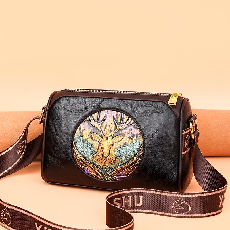 Vintage Square Bag Fashion Animal Pattern Crossbody Purse For Women Casual Shoulder Tote Retro Mommy Boston Pillow Handbag Gift Idea Present To Lover