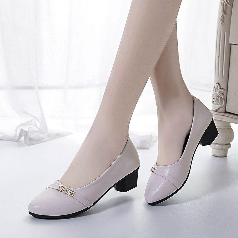 Shoes for Women Beige with Medium Heels Pointed Toe Office Woman Pumps Casual Lastest Popular Elegant Dress Korean Style Y2k