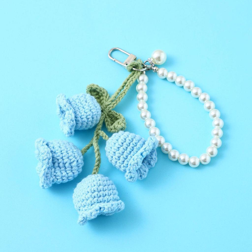 Korean Style Crochet Pearl Keychain Lily of the Valley Design