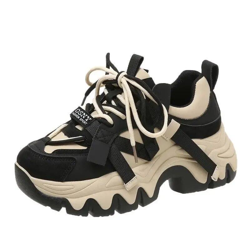Chunky Sneakers for Women Lace-Up White Vulcanize Shoes Casual Fashion Dad Shoes Platform Comfortable Zapatillas Mujer