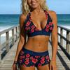 Women Two Piece Bikini Set Drawstring Boxer Shorts Swimsuit Halter Neck Top with Removable Padding Wireless Support Floral Print