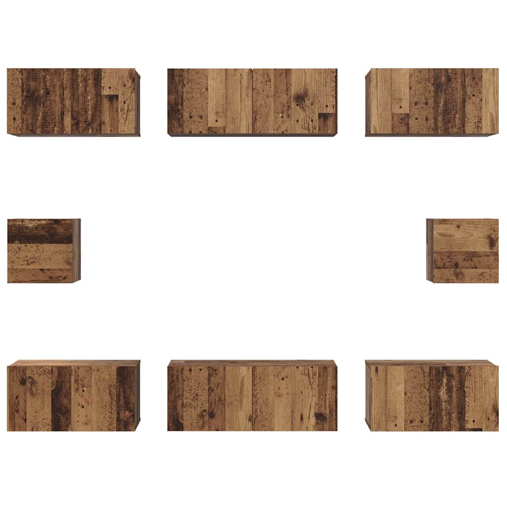 Wall Mounted TV Cabinet Set 8 pcs Reclaimed Wood Effect Particleboard