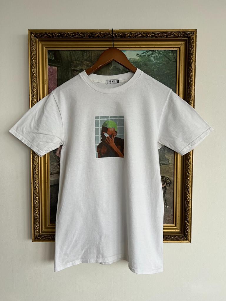 Boy's Casual Cotton Crew Neck T-shirt Frank Ocean Rap Music White T-shirt Sz M