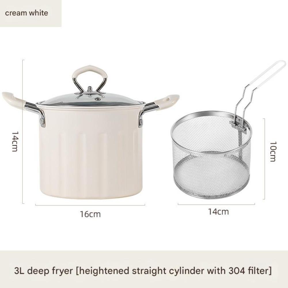 

Durable 3L Deep Fryer Pot with Mesh Strainer Basket Fine Iron Japanese Tempura Fryer Pot Multifunctional with Lid Soup Oil Pot білий