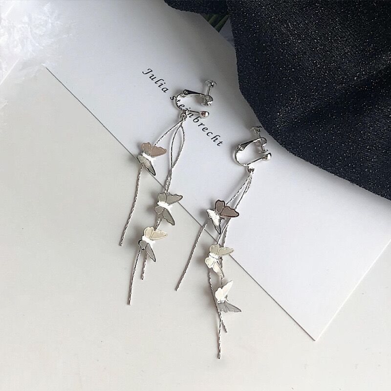 Butterfly Earrings, Women'S Long Tassel Temperament, Personality And Thin, Super Fairy Earrings, No Ear Piercings, Ear Clips, Hipster