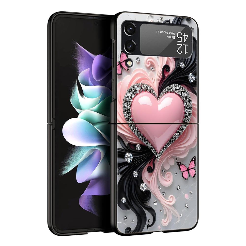 Colored Love Heart Printed Hard PC Phone Case For Samsung Galaxy Z Flip 7 6 5 4 Black Cover For Galaxy Z Flip 3 Foldable Fundas