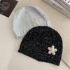 Bowknot Sequin Knitted Hat Hollow Woven Cap Fashion Beanie Hat  Winter