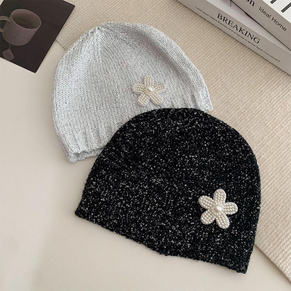 Bowknot Sequin Knitted Hat Hollow Woven Cap Fashion Beanie Hat Winter