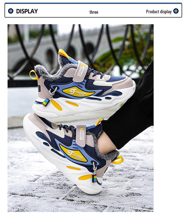 Wasserdichte Baumwoll-Sportschuhe für Jungen mit Plüschfutter - Warme Leder-Sneaker für Herbst/Winter