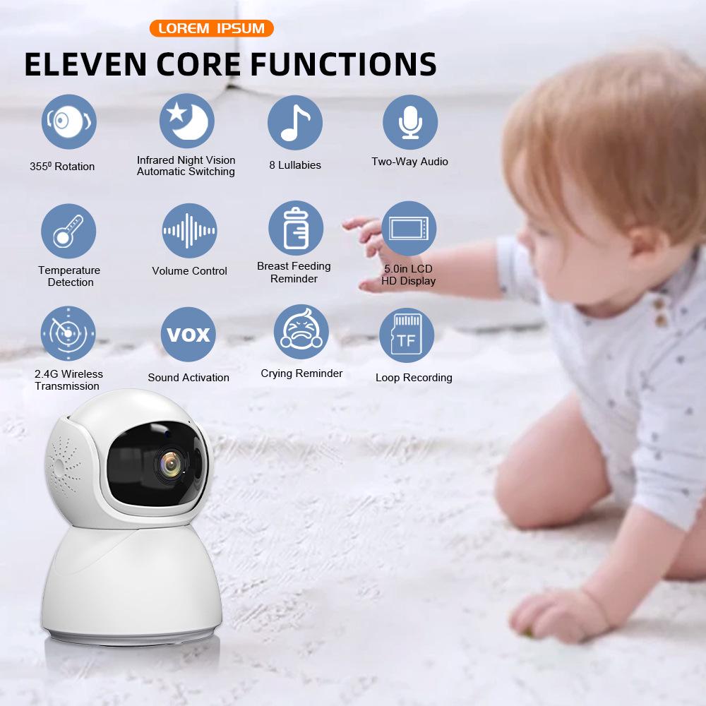 ABM570 5-Zoll Kabelloser Baby Monitor mit HD Infrarot Nachtsicht