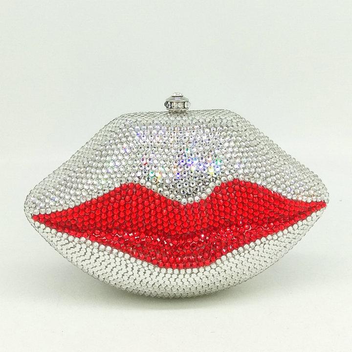 

Boutique De FGG Evil Lips Women Mii Crystal Clutch Evening Bags Metal Clutches Rhinestone Wedding Party Purse and Handbags Mini Size
