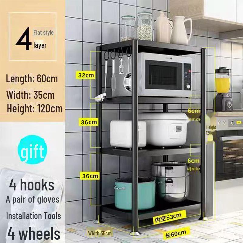 Multi-Layer Kitchen Floor Rack: Multi-Function Microwave and Cookware Storage (Non-Stainless Steel)
