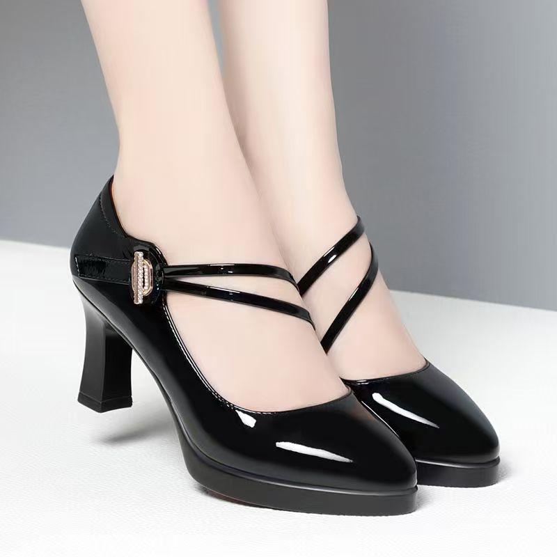 Qipao Women's Chunky Heel Leather Platform Shoes
