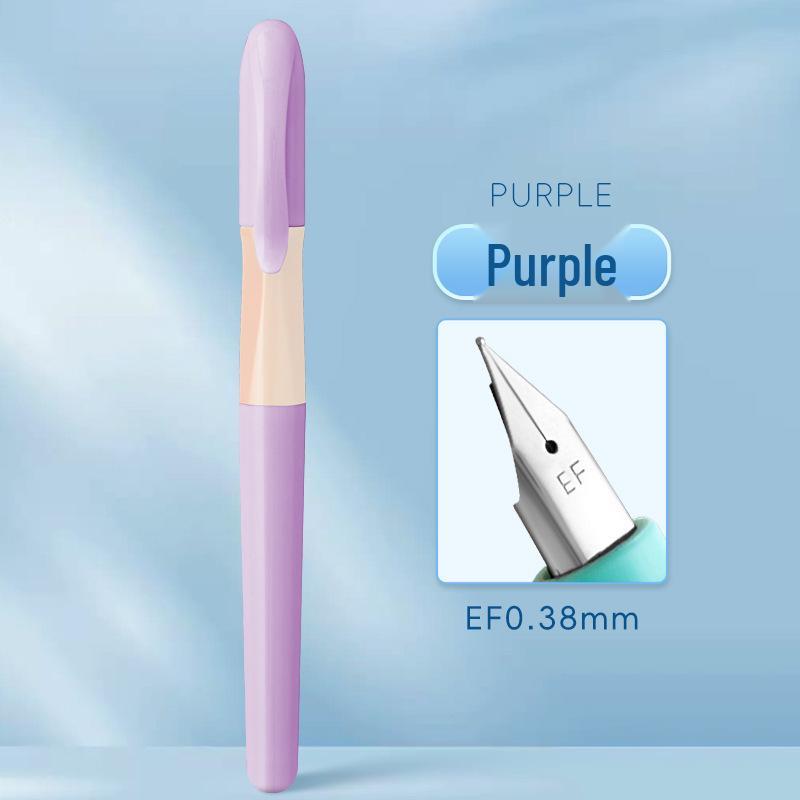Refillable Ergonomic Fountain Pen for Students - Transparent Colored Plastic Design