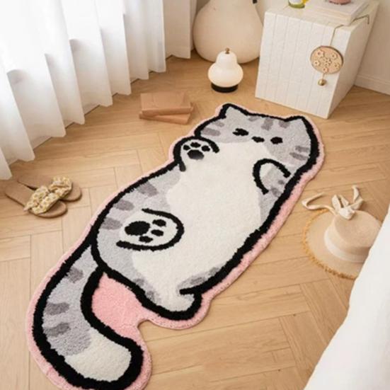 Cute Cat Bath Rug, Irregular Animal Shaped Floor Mat, Soft Absorbent Non Slip Area Carpet for Bath Tub, Shower, Bedroom, Living Room