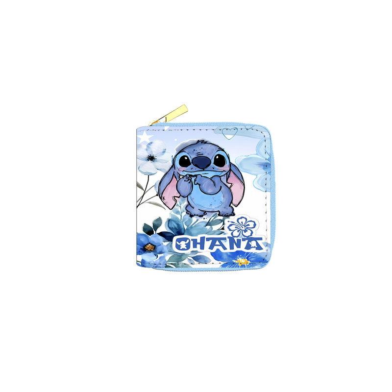 Stitch PU Leather Short Zip Wallet Cute Cartoon Coin Purse ID Card Holder for Women Students 6pcs
