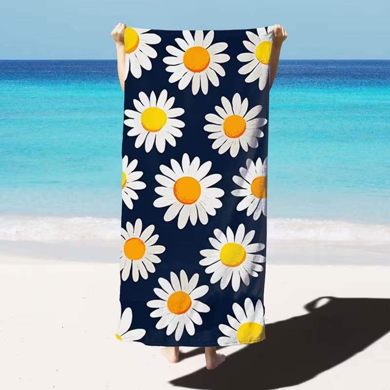 Girly White Daisy Floral Beach Towel Quick Dry Soft Absorbent Sand Free Towel for Women Girls Summer Beach Pool Gym Travel