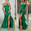 Damen Abendkleid Schräger Halsausschnitt Schulterfrei Geteilter Saum Eng Rückenfrei Ärmellos Aushöhlen Abschlussball Party Maxikleid Urlaub Strand Maxikleid