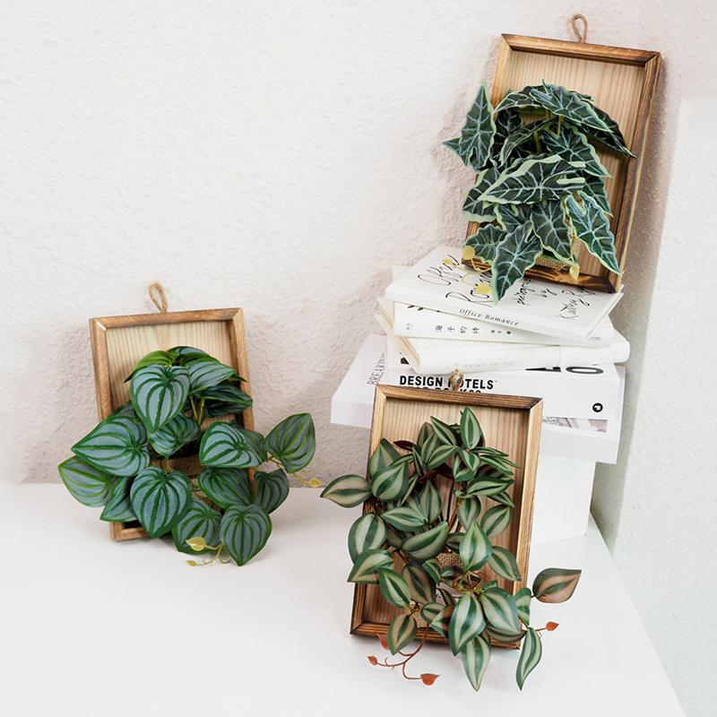 Simulated Plant Artificial Flower Decoraitons Wall Hanging Plant in Frame Home Garden Decors Outdoor Yard Artificial Plants