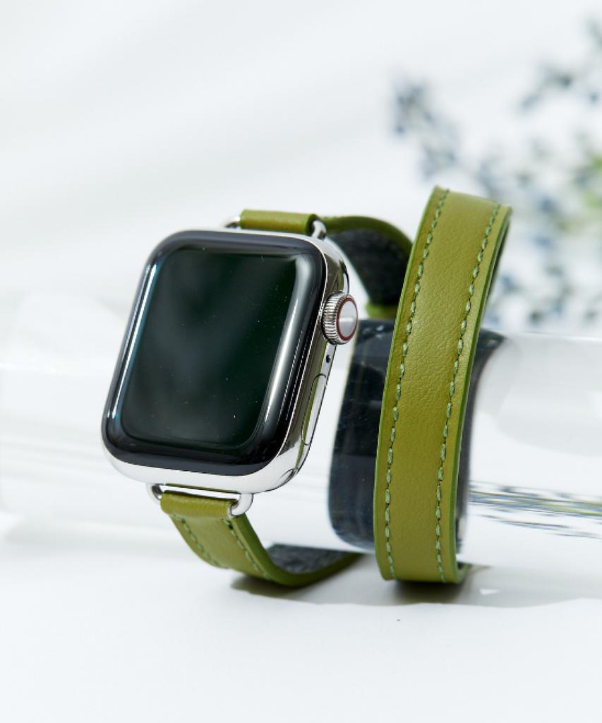 Adeo Apple Watch Cinturino Doppio Sottile Doppio Giro in Ecopelle Cinturino per Orologio Verde Oliva (Digitare A)
