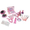 Girls Princess Makeup Kit Washable Pretend Cosmetics Toy Set with Nail Polish Eyeshadow Glittery Bag Gift for Kids Ages 3-6