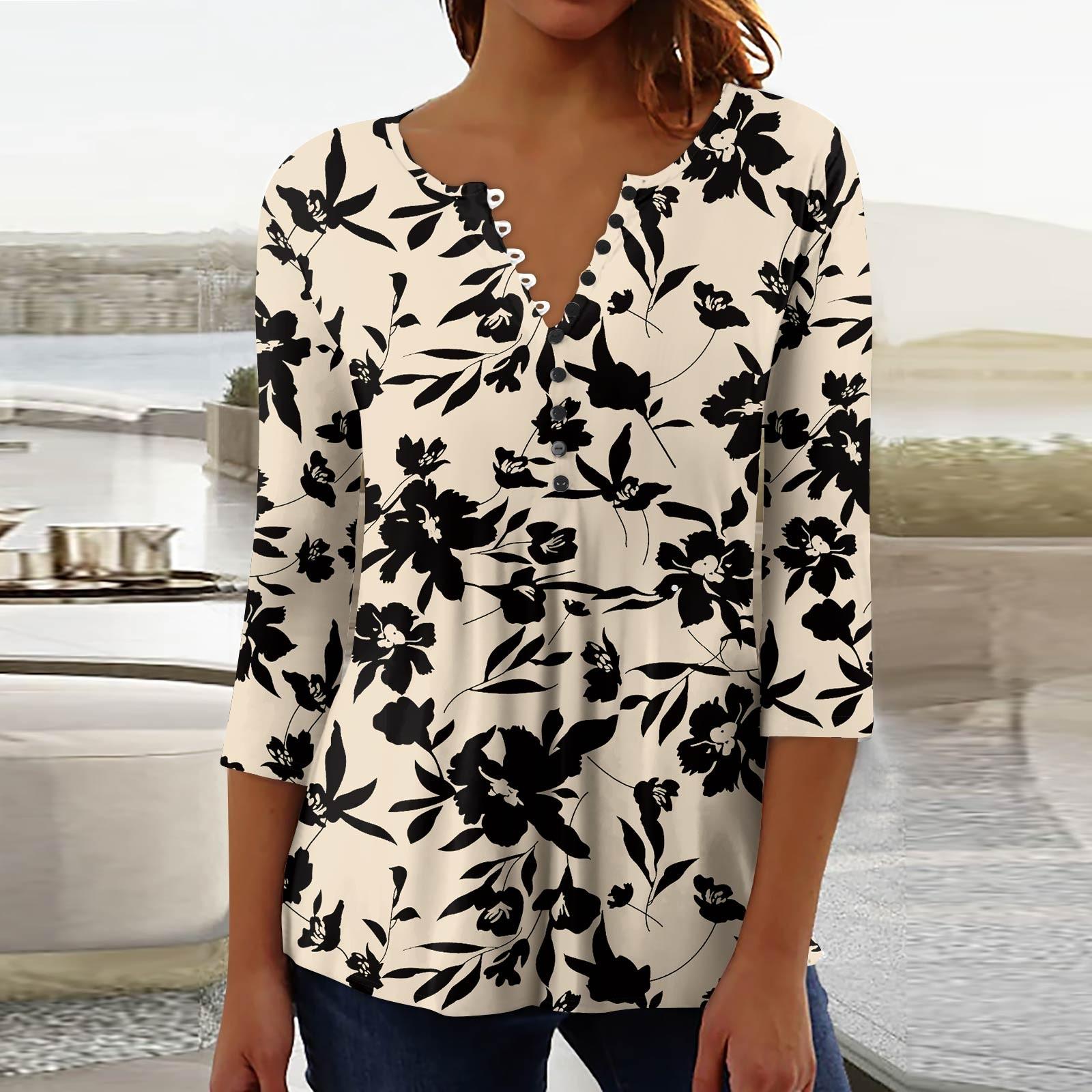 

Женская модная повседневная футболка-пуловер с рукавом 3/4 и принтом XXL бежевый