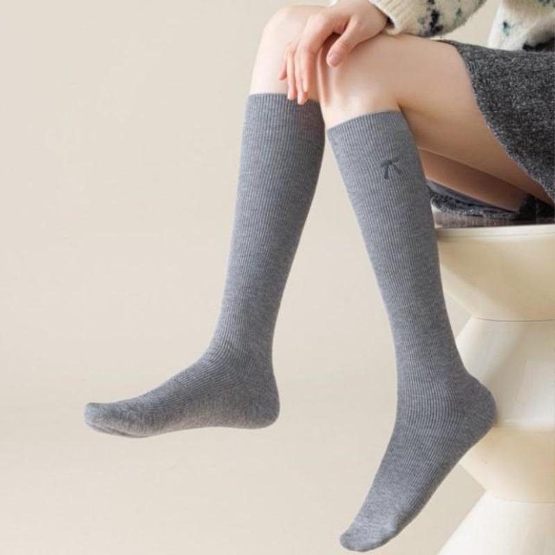 

Thicken Sweet Long Socks Knitted Bow Embroidery JK Style Calf Socks for Girls Women One Size светло-серый