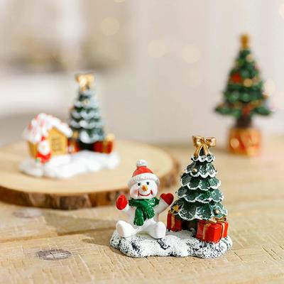 Christmas Decorations Snowman Xmas Tree Elk Small House Miniature Landscape Ornaments Winter Village Scene Desktop Display