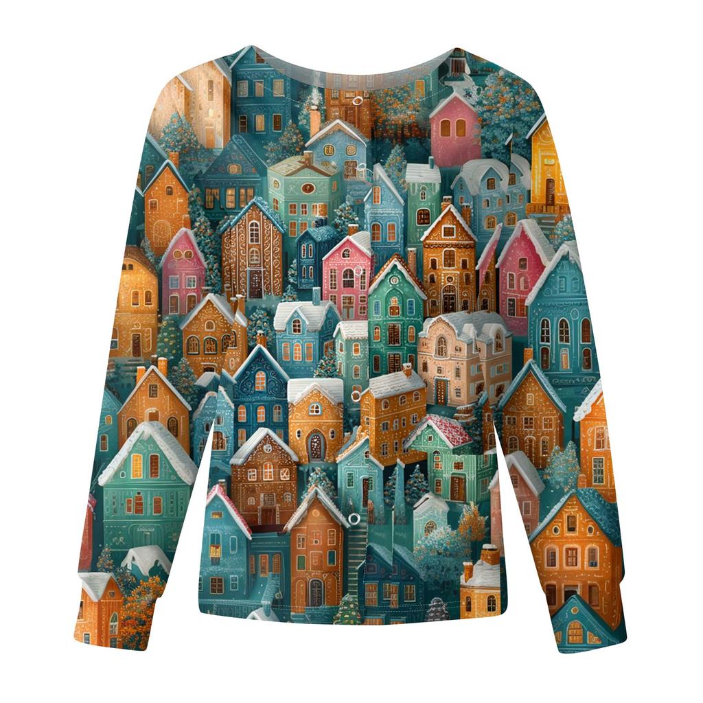 Women's Casual Fashion Long-Sleeve Single-Breasted Christmas Print Jacket