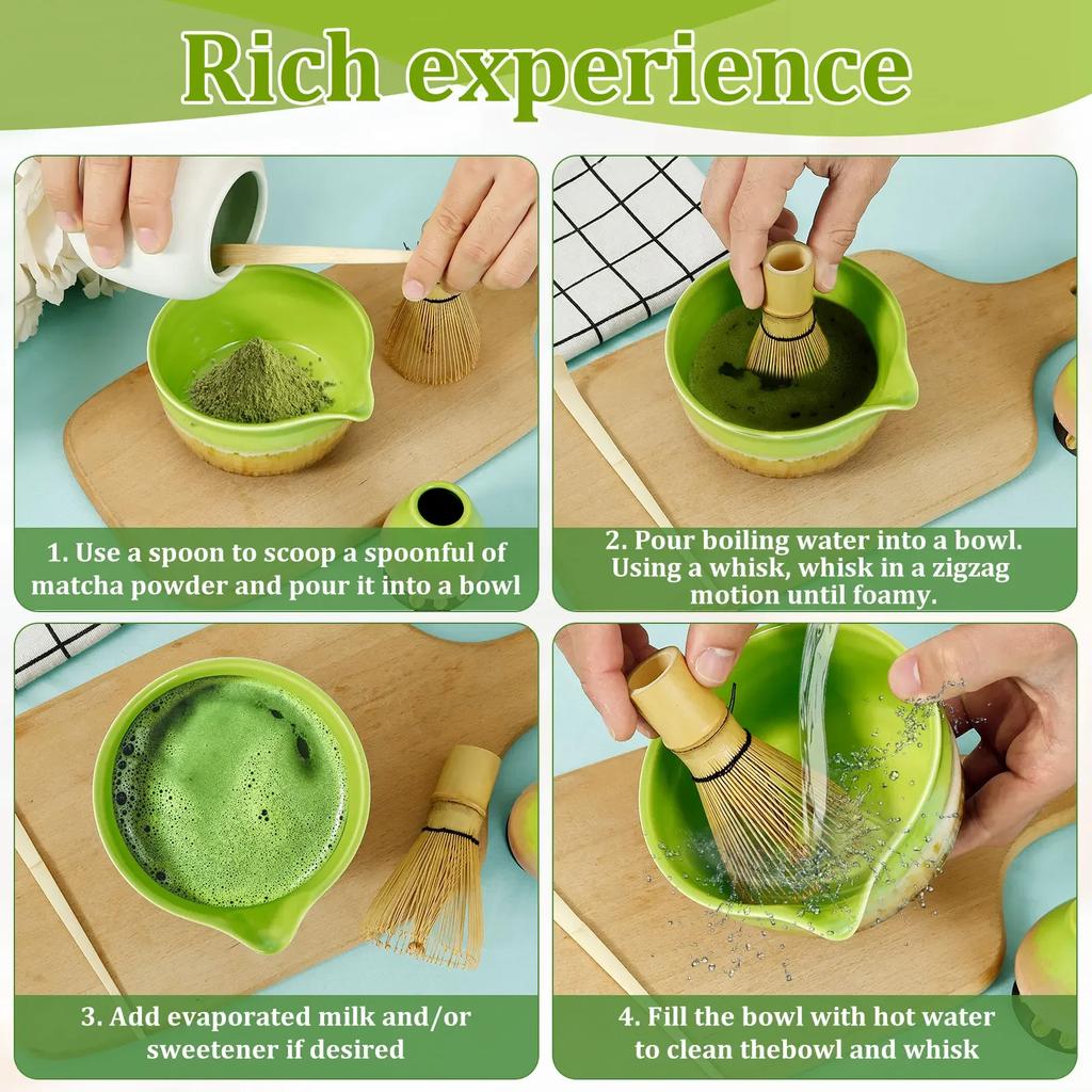4 Pcs Matcha Whisk Set Elegant Matcha Making Kit Includes Matcha Bowl with Mouth Matcha Whisk Holder Bamboo Matcha Whisk Tea