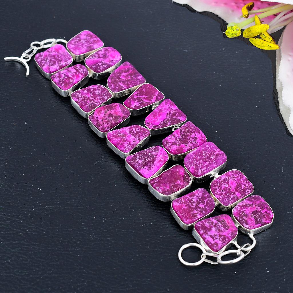 Pink Hememorphite Druzy Gemstone Handmade 925 Sterling Silver Bracelet 7-8" KG-1820