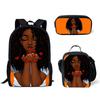 Classic Popular Novelty Cute African girl 3D Print 3pcs/Set pupil School Bags Laptop Daypack Backpack Lunch bag Pencil Case