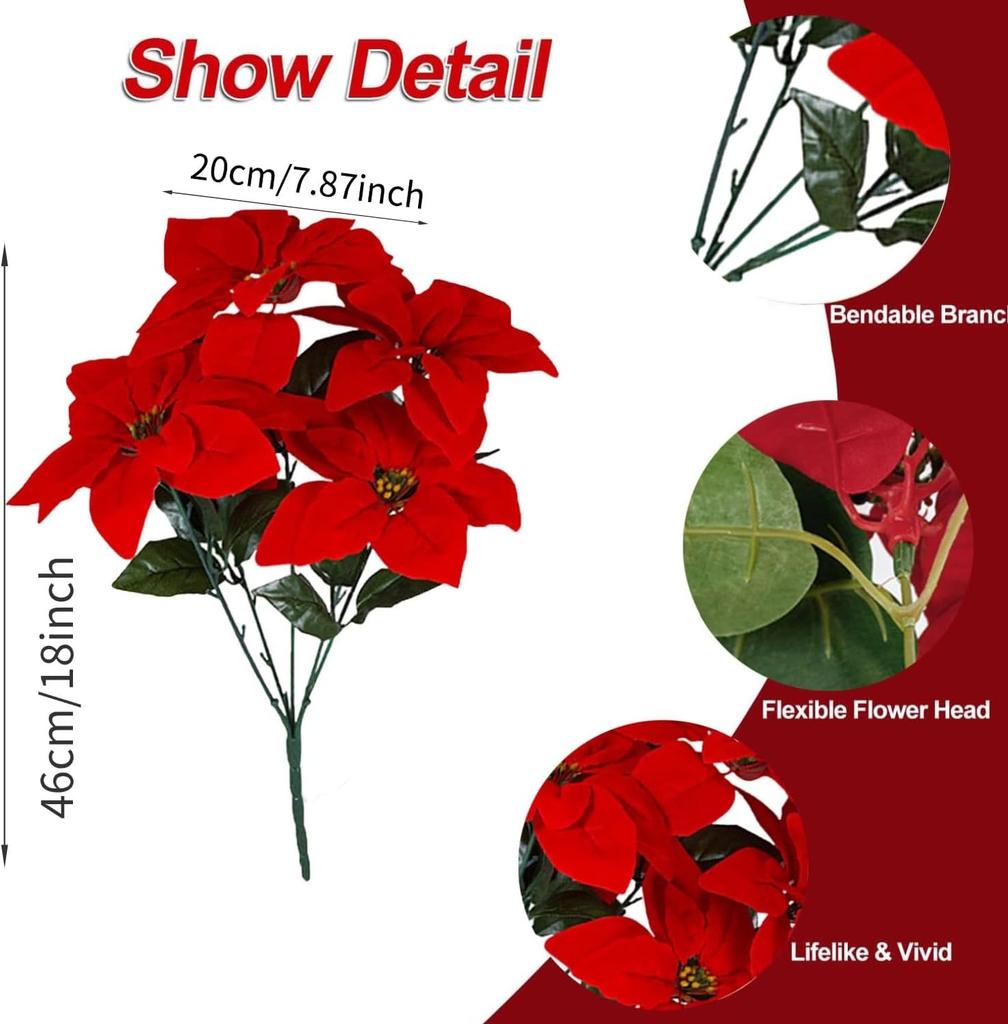 Christmas Poinsettia simulation bouquet 5 Pack 7 flower branches indoor and outdoor Christmas decoration