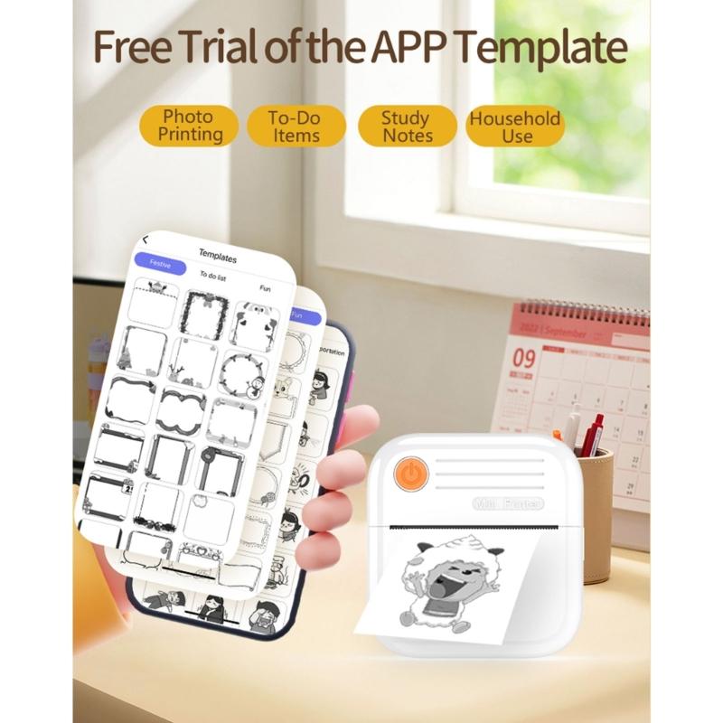 Mini Thermals Label Maker For Children Cordless Bluetooth-compatible Printing 200DPI Resolution Safe 45 Degree Tear Line Rechargeable Type C