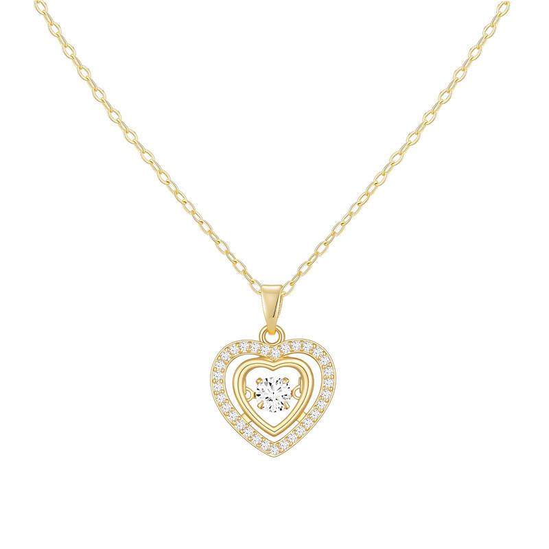 18k Gold Zircon Heart-Shaped Copper Necklace with Diamond Accents Clavicle Chain