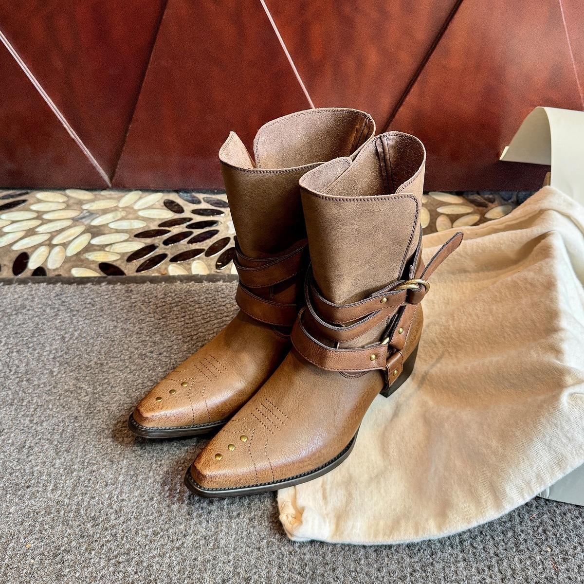 Brown boots women s summer super fire huge good-looking prairie western cowboy boots 35